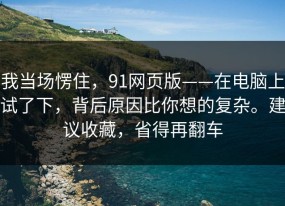 我当场愣住，91网页版——在电脑上试了下，背后原因比你想的复杂。建议收藏，省得再翻车