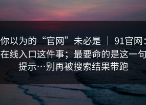 你以为的“官网”未必是 ｜ 91官网：在线入口这件事；最要命的是这一句提示…别再被搜索结果带跑