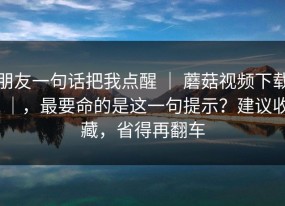 朋友一句话把我点醒 ｜ 蘑菇视频下载｜，最要命的是这一句提示？建议收藏，省得再翻车